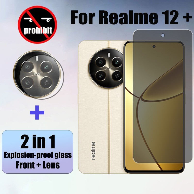 ฟิล์ม Realme 12 + 5G 2 in 1 กระจกนิรภัยส่วนตัว Anti-Spy คลุมทั้งหมดปกป้องหน้าจอ Anti Peek ฟิล์มความเป็นส่วนตัวสําหรับ Realme 12 11 12x 11x 5G ฟิล์มกระจก & ฟิล์มกล้อง