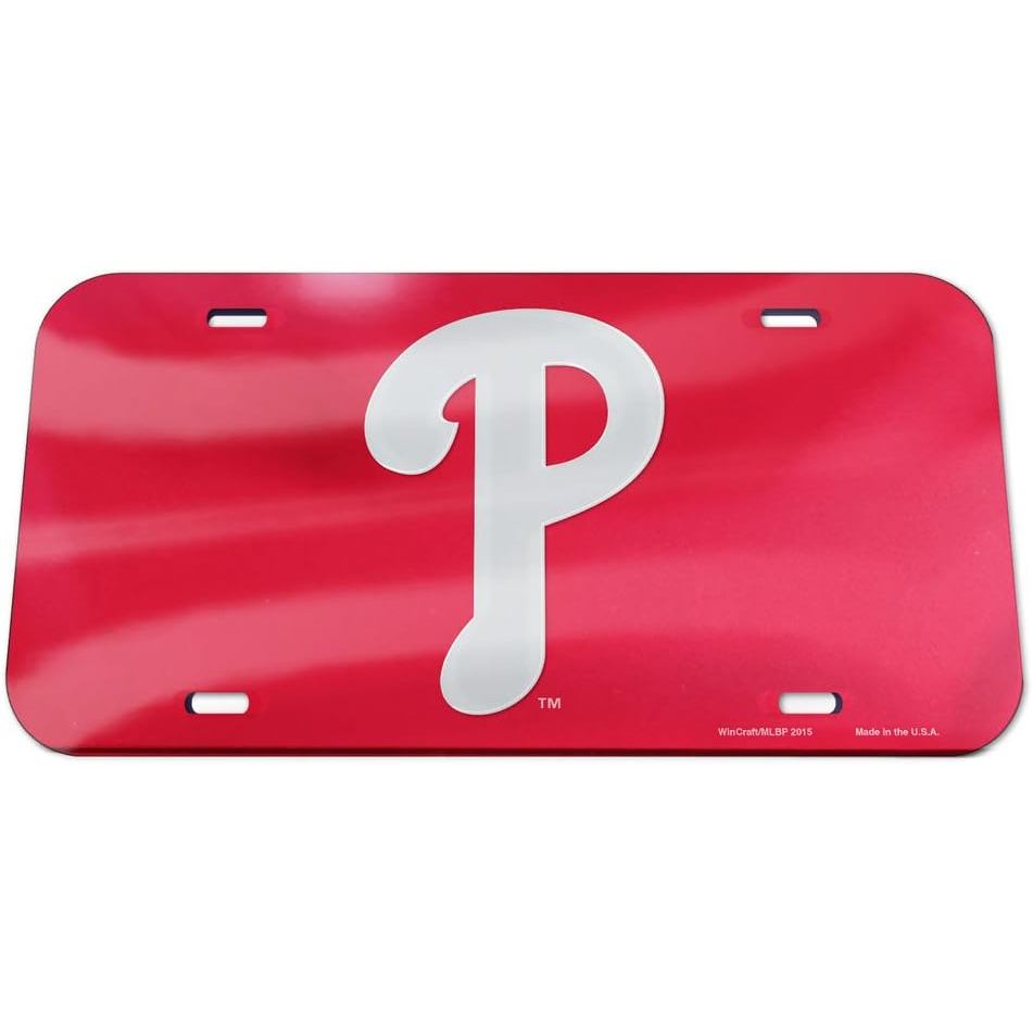 Wincraft MLB Philadelphia Phillies ป้ายทะเบียนโลโก้กระจกคริสตัล สีทีม ขนาดเดียว