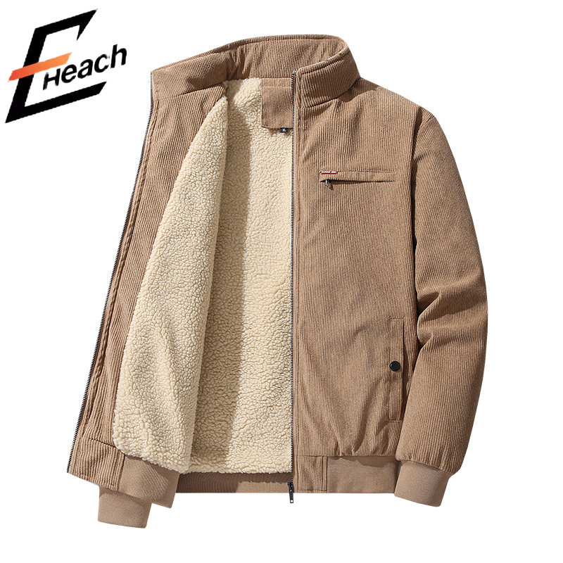 EHeach Corduroy Cotton Coat Mens Winter Lambskin Coat