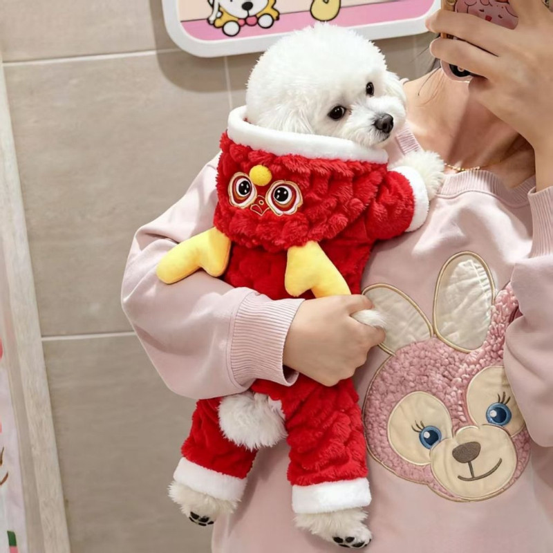 ชุดปีใหม่สัตว์เลี้ยง ชุดอวยพรปีใหม่สำหรับแมวและสุนัข อบอุ่นและกันลม แต่งตัวเทศกาล สวมใส่ฤดูหนาว ลายมังกรจีน - รูปที่ 3