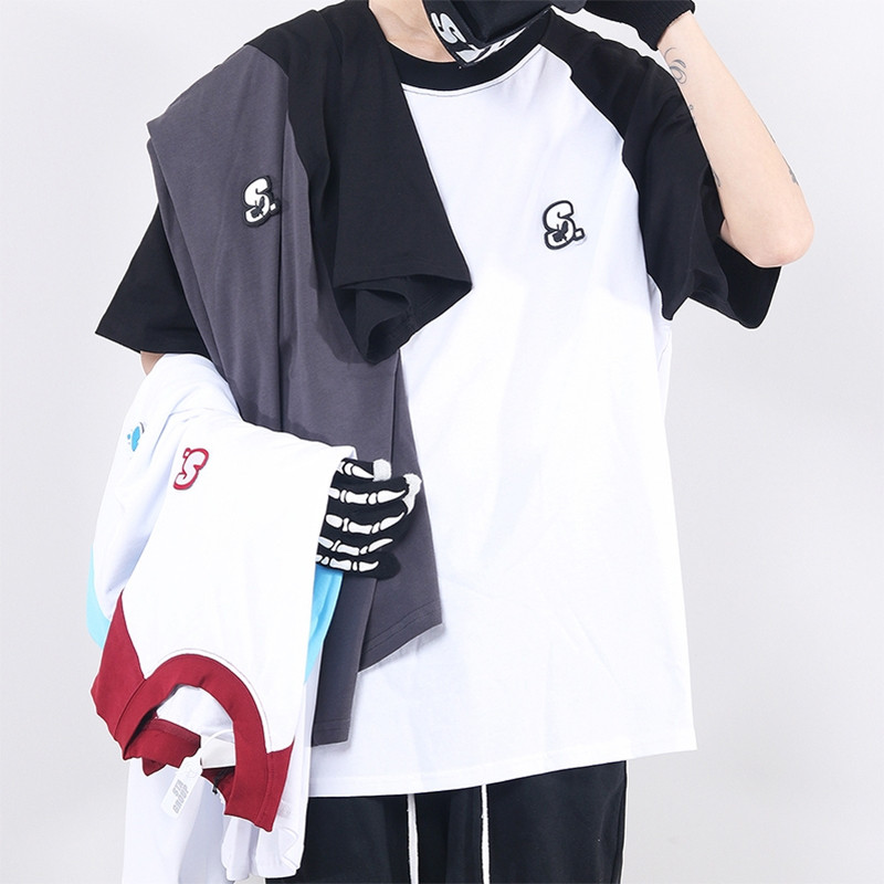 STA X RMD SR ฤดูใบไม้ผลิฤดูร้อนแห่งชาติอินเทรนด์เรียบง่ายหลวมรอบคอสบายๆคู่ Raglan แขนสั้นเสื้อยืดผู้