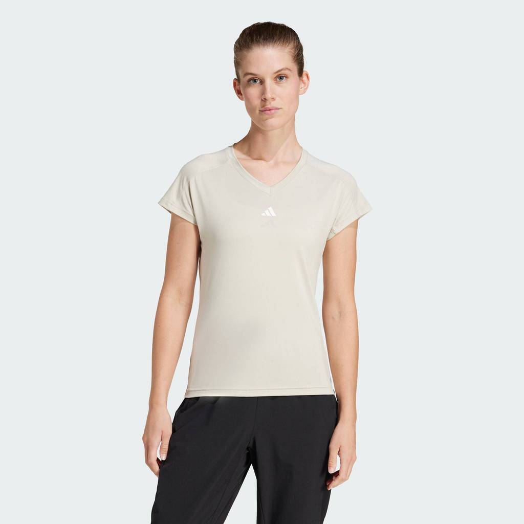 adidas Gym & Training & Yoga AEROREADY Train Essentials Minimal Branding V-Neck Tee Women Beige JC9563