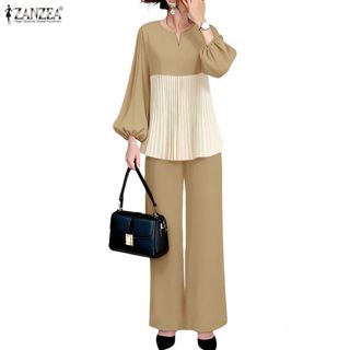 ZANZEA ชุดสองชิ้นสไตล์เกาหลีสำหรับผู้หญิง เสื้อแขนยาวคอругกล…