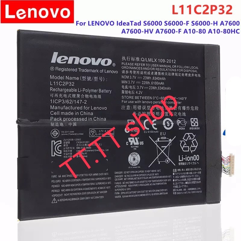แบตเตอรี่ แท้ Lenovo IdeaTab S6000 S600H B6000 A7600 S6000-F A1000 A3000-H  L11C2P32 6340mAh ประกัน 