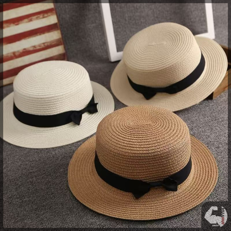 หมวกสานทรง หมวกกันแดด งานสาน แต่งด้วยแถบผ้า กันแดดกันยูวี แฟชั่นฤดูร้อน สไตล์ชาวประมง เหมาะกับเดินชายหาด - รูปที่ 6