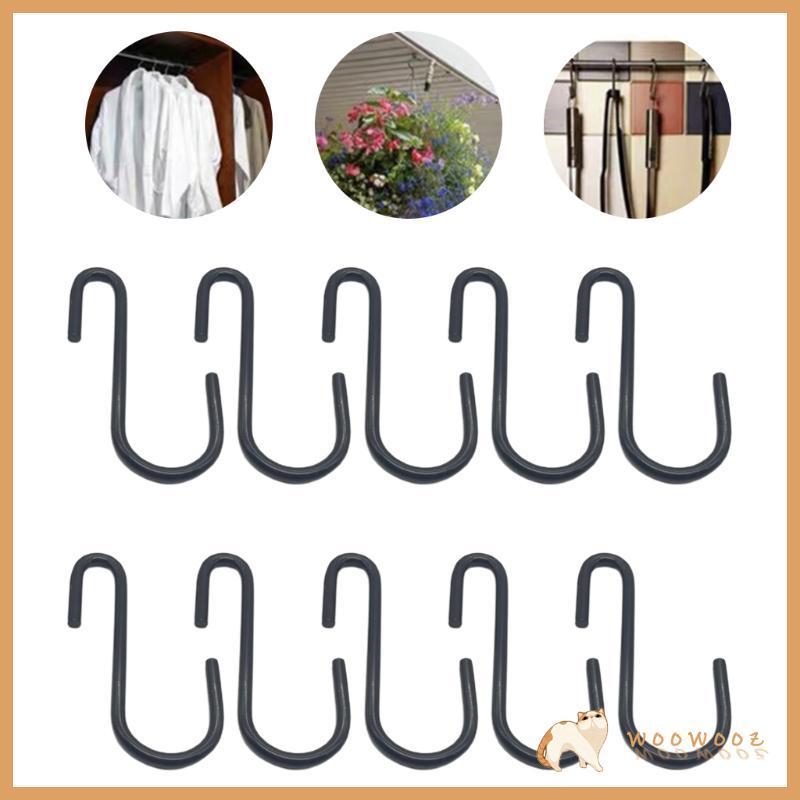 WOW 10 ชิ้นเคลือบสีดํา S รูปตะขอแขวน Home Storage Utility ไม้แขวนโลหะ