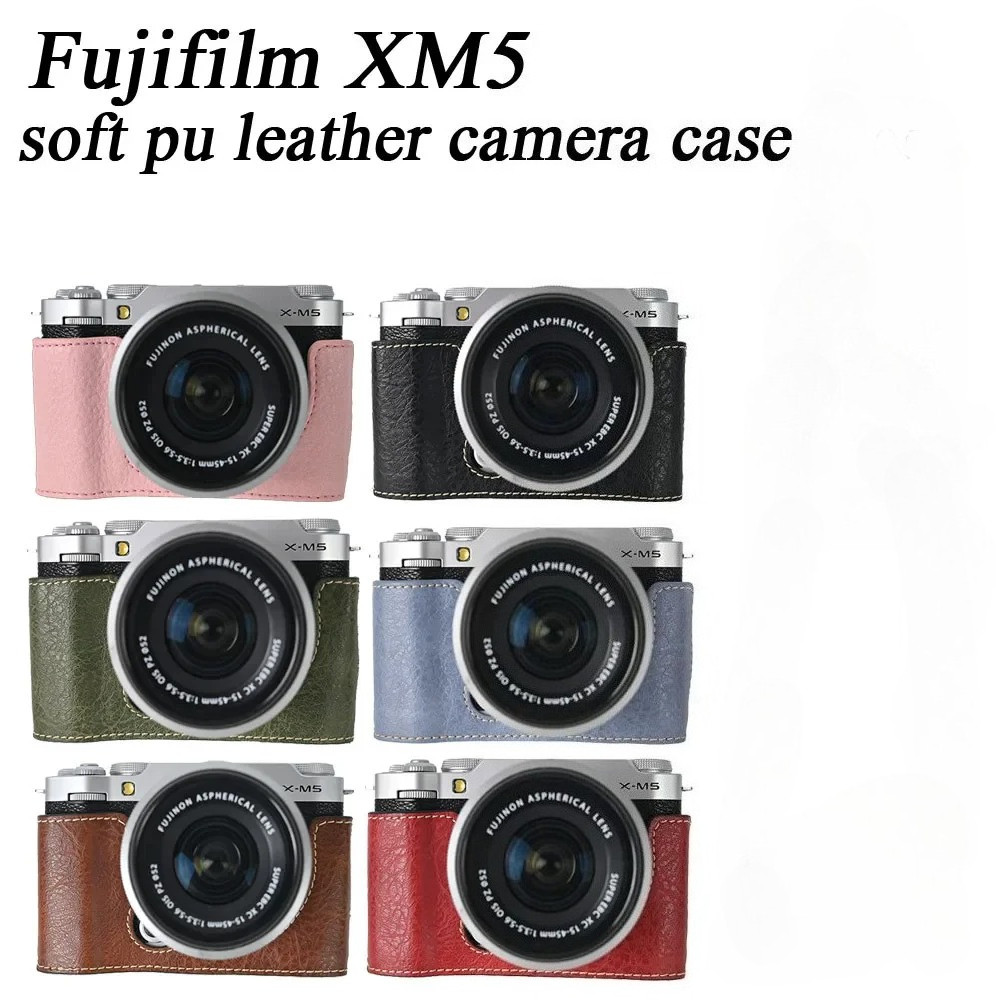หนัง PU Fujifilm XM5 กระเป๋ากล้องครึ่งสําหรับ Fujifilm XM5 X-M5 เคสป้องกัน