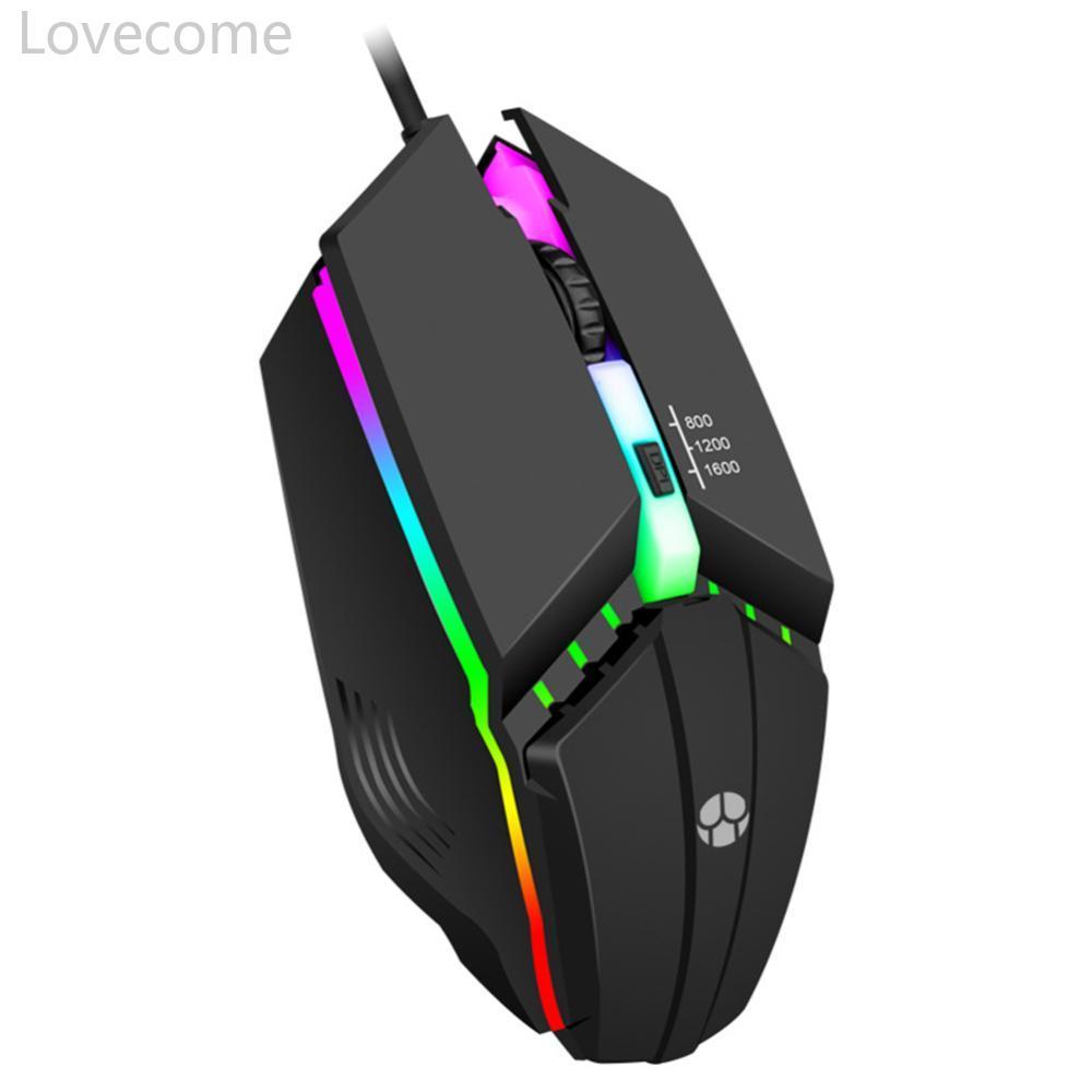 Lovecome USB แบบมีสาย Coumpter เมาส์สําหรับเล่นเกมเรืองแสงสีสันสดใสเมาส์สําหรับเล่นเกมตามหลักสรีรศาส