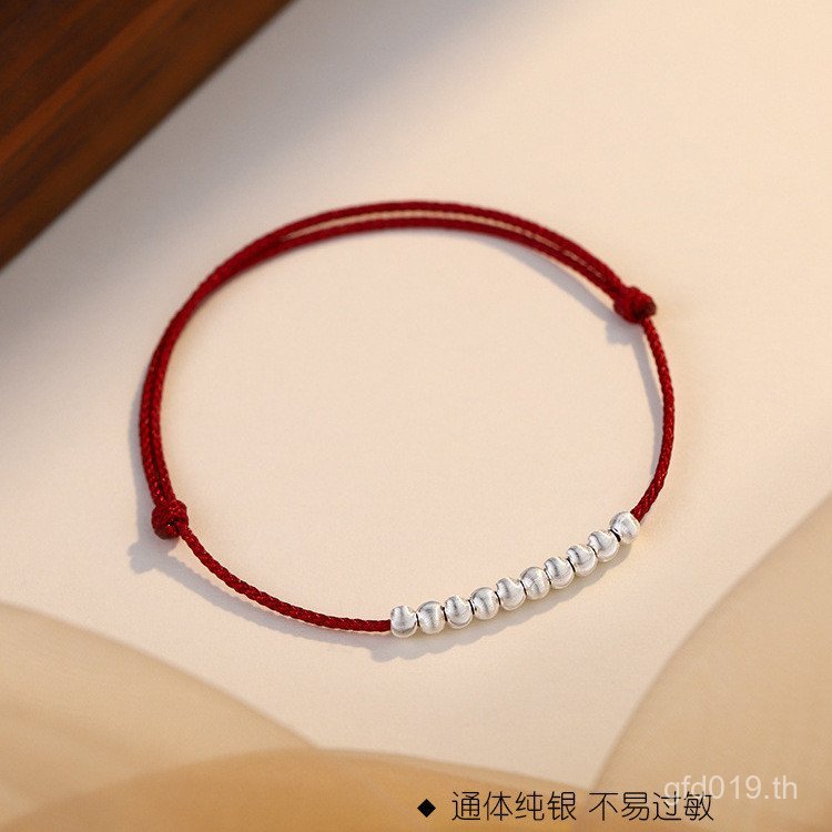 สร้อยข้อมือสตริงสีแดงประดับด้วยลูกปัดแมวตามะนาวน้ำหนักเบา งานฝีมือจากเงินSterling 925 ลายดอกไม้ พร้อ