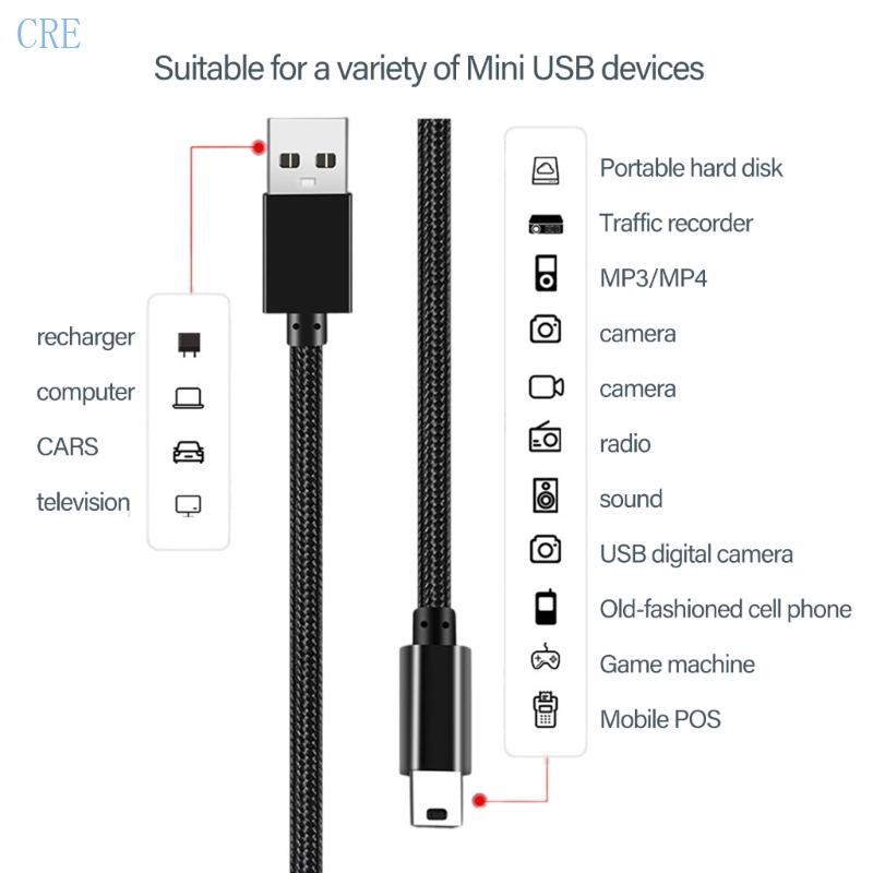 CRE มัลติฟังก์ชั่น Mini USB สาย USB 2 0 ถึง Mini B ไนลอนถักสาย USB ที่เชื่อถือได้ Mini USB สาย USB ส