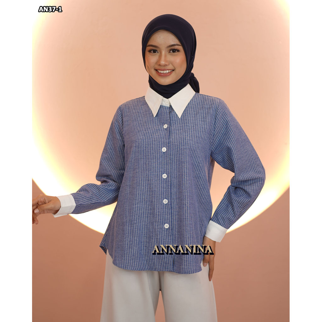 KEMEJA NMR Cotton Stripe Shirt AN37 (คอปกเสื้อ)