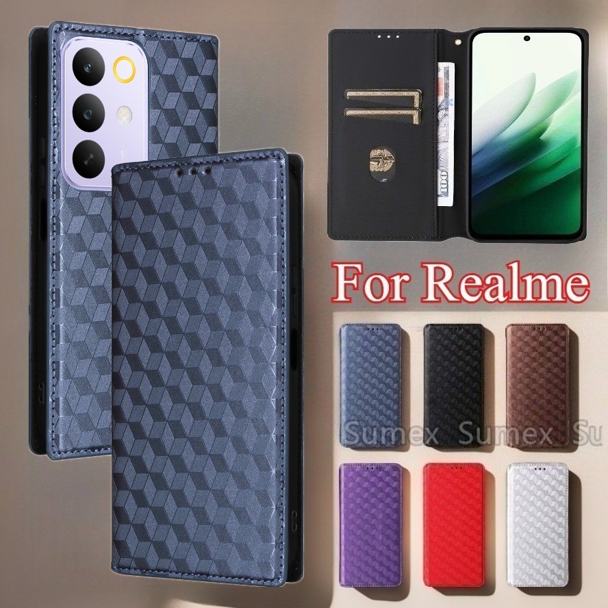 Lattice แม่เหล็กหนังสําหรับ Realme C85 RealmeC85 Pro 4G 5G เคสโทรศัพท์ Stand Holder Card Slot กระเป๋