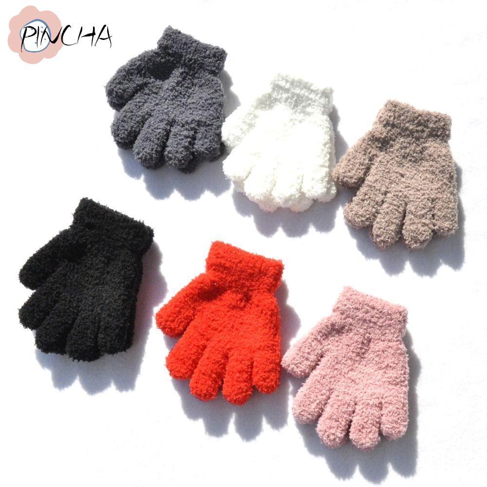 Pincha ถุงมือเด็ก, Thicken Plush Furry Warm Mittens, แฟชั่นถุงมือเขียนสีทึบอุ่นสําหรับชาย/หญิง