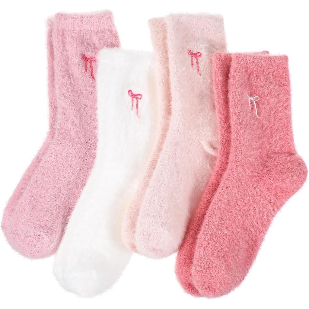4 Pairs Fuzzy Socks for Women Cozy Fluffy Slipper Socks Soft Thick Home Sleeping Sock Coquette Warm 