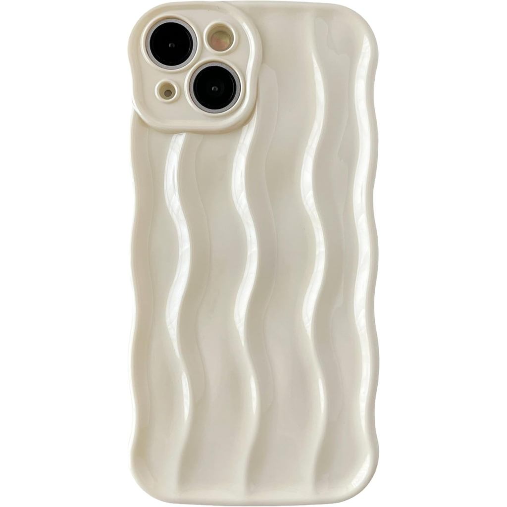 Caseative for iPhone 15 Case,Water Ripple Pattern Curly Wave Frame Soft Phone Case (White)