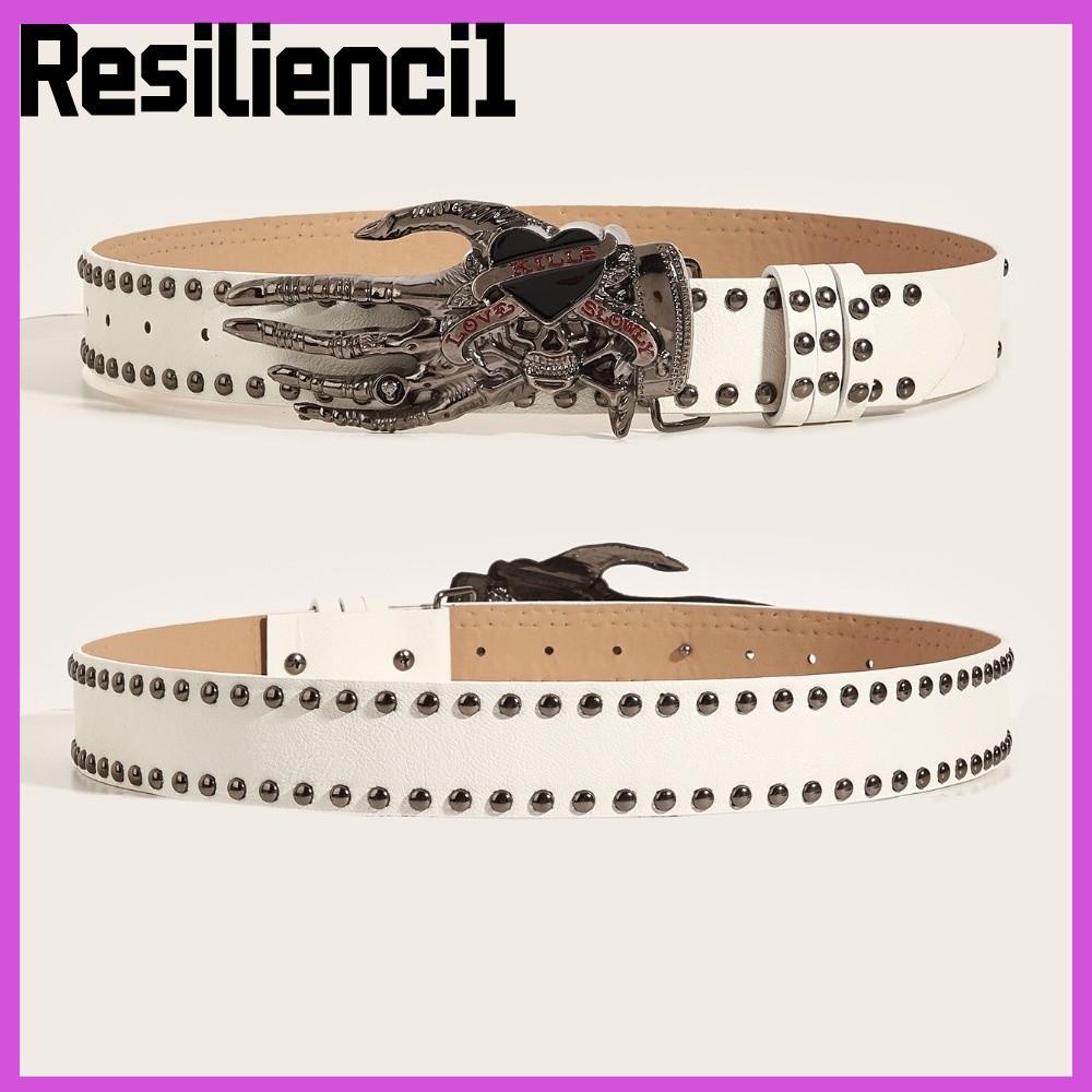 RESILIENCI1 Skull Belt, Retro Punk Style Gothic Belt, อเนกประสงค์ Y2K ปรับเข็มขัดหนัง PU สําหรับผู้ห
