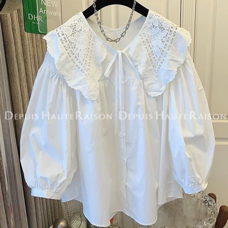 เสื้อแขนบานลูกไม้ปักสไตล์ฝรั่งเศส พร้อมปกใหญ่ สำหรับเด็ก ดีไซน์ระดับไฮเอนด์ – โปรปัง