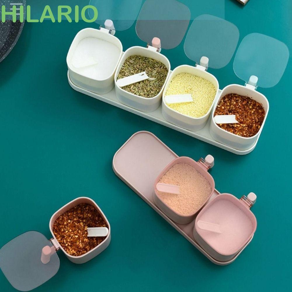 HILARIO Seasoning Organizer, Airtight Divding Grids Spices กล่อง, ปฏิบัติด้วยช้อนพลาสติก Anti Slip เ