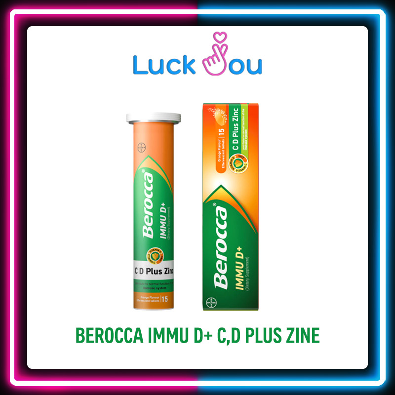 Berocca IMMU D+ Vitamin C, D, Zinc - บีรอคคา อิมมูดี พลัส วิตามินซี ดี และ สังกะสี เม็ดฟู่ (15 เม็ด)