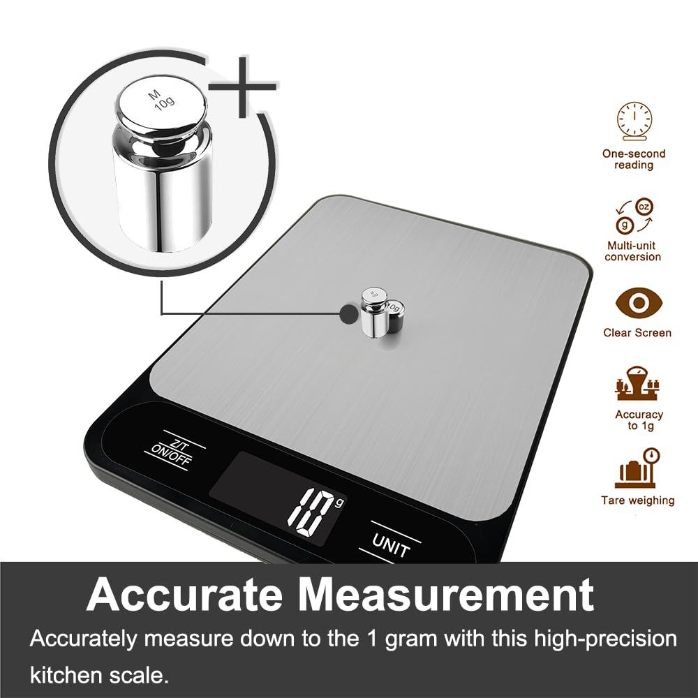 Food Scale,Digital Kitchen Scale,Weight in Grams and Ounces for Baking, Cooking, and Meal Prep,6 Uni