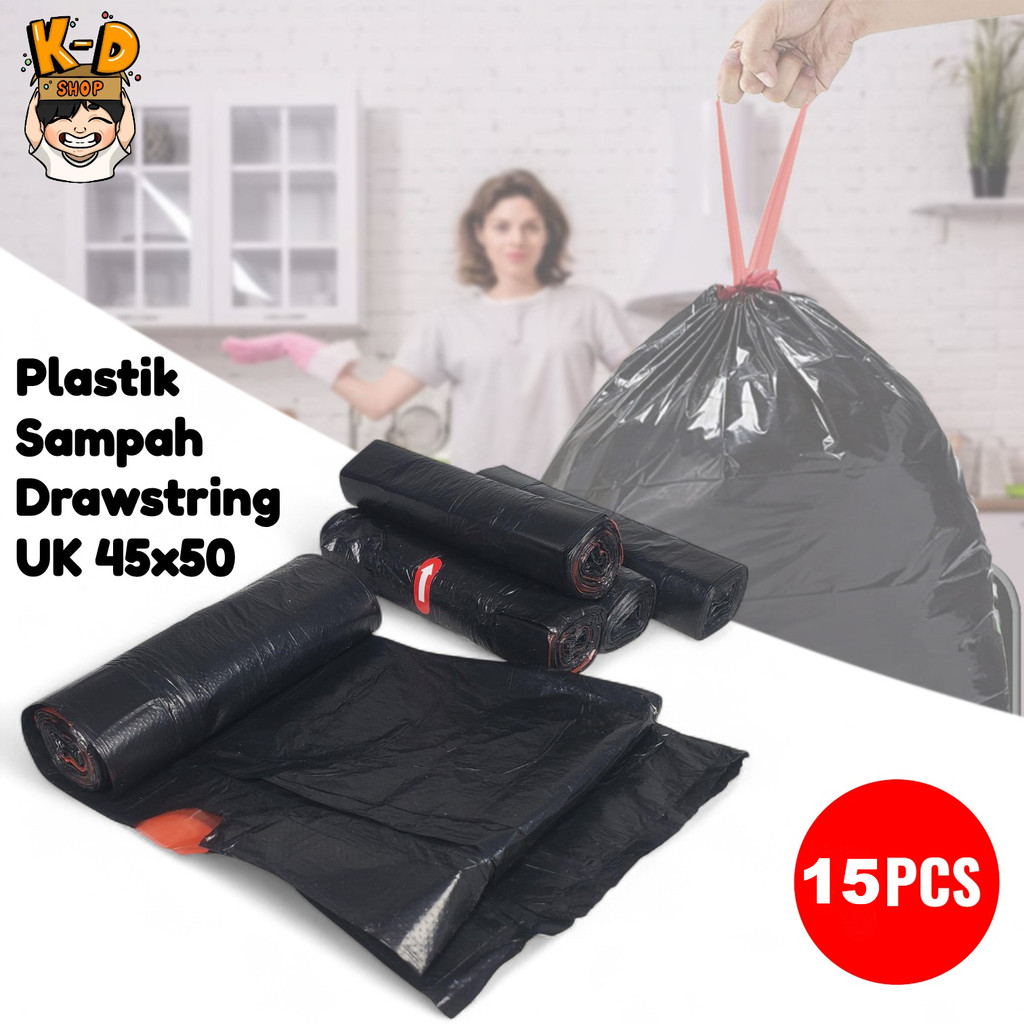 ถุงขยะหูรูด 15 ชิ้น – ถุงขยะที่ทนต่อการฉีกขาด 45x50