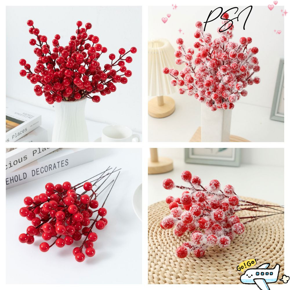 PSI 10PCS สาขา Berries สีแดงกับ Frost Christmas Berry สาขา,งานแต่งงานเครื่องประดับแพคเกจตกแต่งบ้านปร