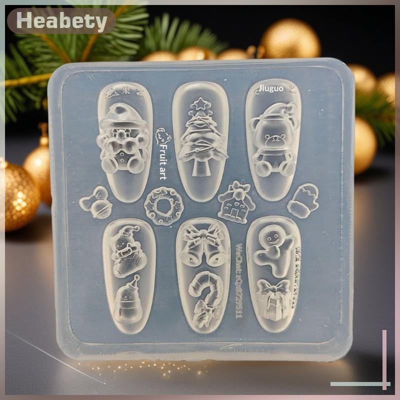 [ Heabety] 1 ชิ้น DIY โปร่งใสตกแต่งเล็บแม่แบบต้นคริสต์มาส Snowman Gingerbread Man 3D เล็บแม่พิมพ์ซิลิโคน [COD]