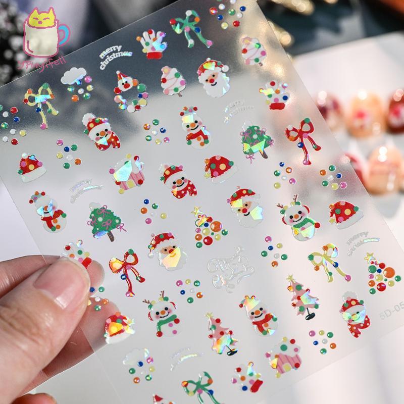🎄✨[YPU] 5D Sketch แต่งหน้า Christmas Nail Stickers Snowflakes Santa Claus combed Christmas Tree Nail