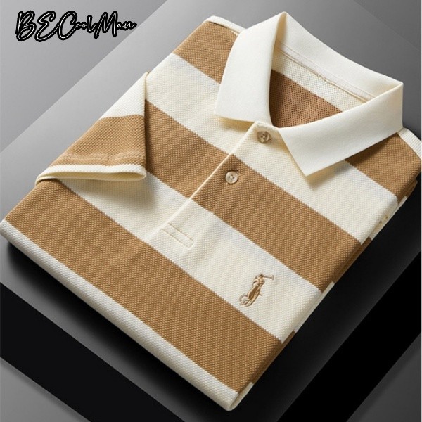 BECoolMan🍃เสื้อยืดลายปักรุ่นใหม่สำหรับฤดูใบไม้ร่วง เสื้อโปโลผู้ชายแมทช์ลุคง่าย แฟชั่นระบายอากาศ