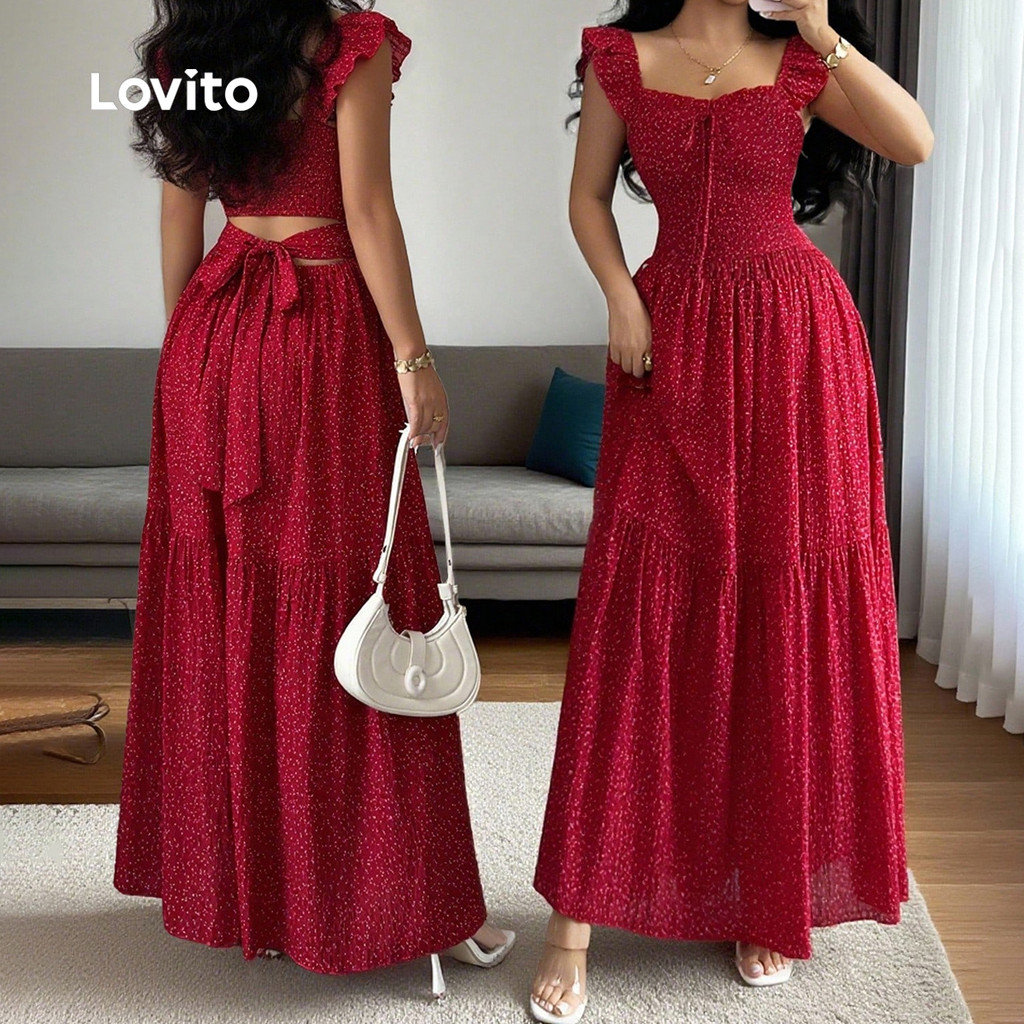 ชุดเดรสพิมพ์ลายคล้องคอ-DRB167PBD036