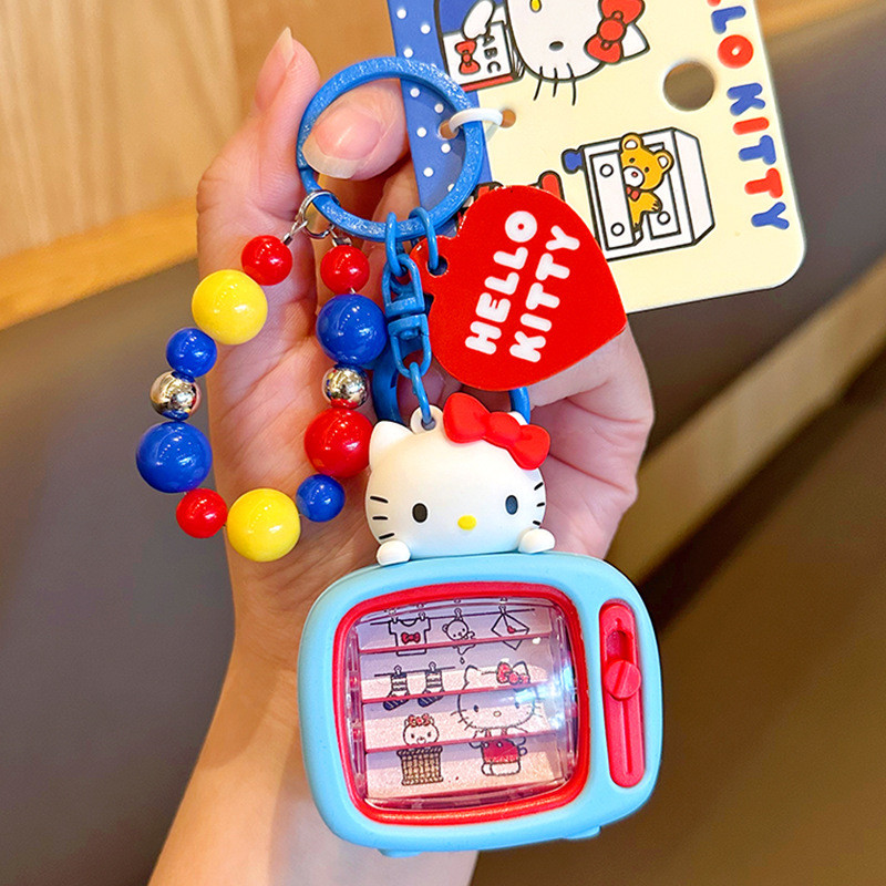 ของแท้ HelloKitty พวงกุญแจ Animation Flip TV ปฏิบัติลูกปัด kt Cat พวงกุญแจการ์ตูน 123NJL