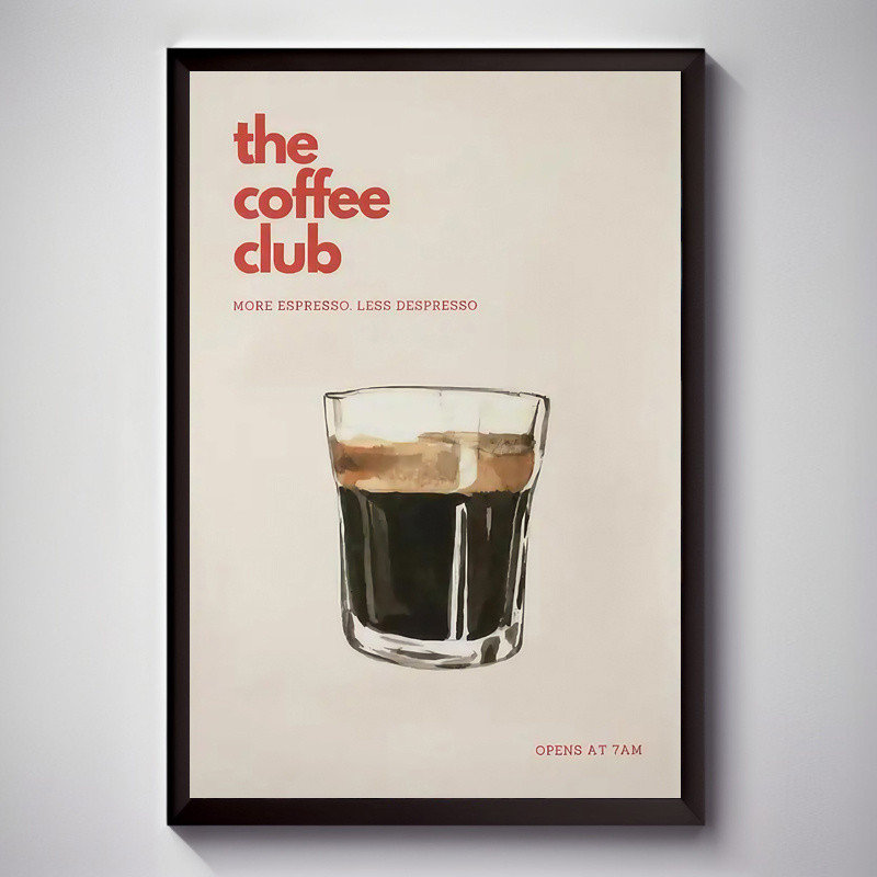 1 PC Coffee Club Canvas Art Print - "More Espresso, Less Depresso" โปสเตอร์อารมณ์ขันพร้อมแก้วกาแฟ, เหมาะสําหรับห้องนั่งเล่น, ห้องนอน, สํานักงาน, หรือตกแต่งผนังบาร์, 30.48x40.64 ซม.