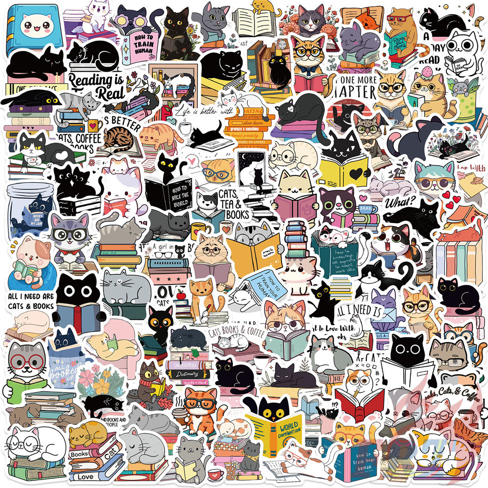 100ชิ้น/เซ็ต ❉ การอ่านตลก . สติ๊กเกอร์แมวและหนังสือ ❉ สติ๊กเกอร์สติ๊กเกอร์แฟชั่น DIY Doodle กันน้ํา