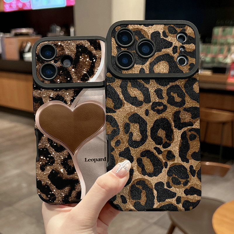 ขนาดใหญ่ Windows แนวตั้ง Grain ปลอกหนังสําหรับ iPhone 17 Air 16 15 14 13 12 11 Pro X XR Xs Max 7 8 Plus เสือดาวพิมพ์หัวใจซิลิโคนนุ่ม TPU กรณีปกหลัง | BP A043
