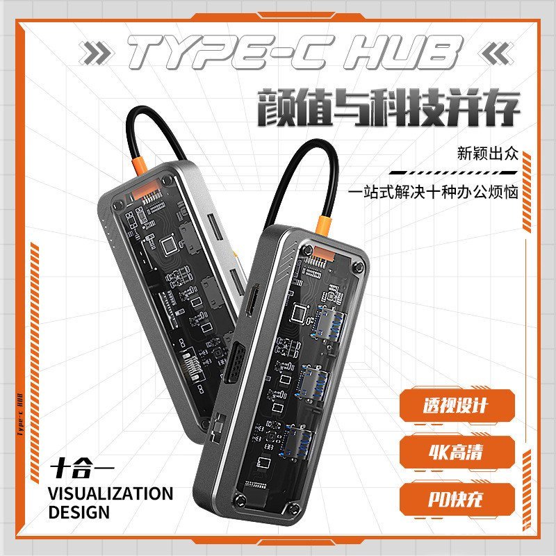 USB3.0 usbhub Extender Behes RJ45 Hub Gigabit โปร่งใส type-c Docking Station Docking Station URSL