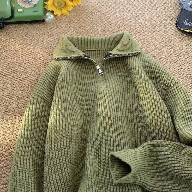 MR9 Sweater 3025 เสื้อสเวตเตอร์ไหมพรมแขนยาว ซิปคอ ปรับเป็นคอปก/คอสูง กันหนาวแฟชั่น