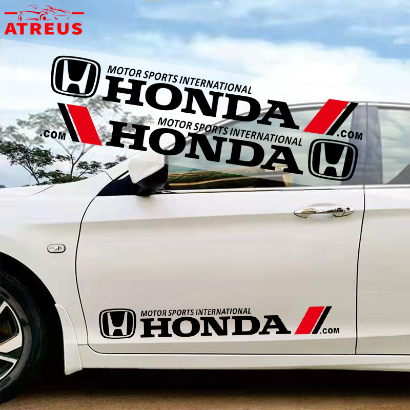 2 ชิ้น Honda สติ๊กเกอร์ ติดรถยนต์ สติกเกอร์กันรอยขีดข่วน สําหรับตกแต่งประตูรถยนต์ ติดด้านข้างประตูรถ