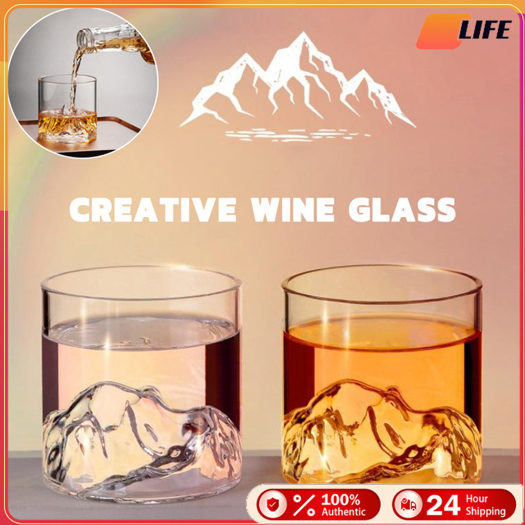 เก็บปลายทาง！300ML 200ML แก้วคริสตัลสำหรับใส่เครื่องดื่ม ไวน์ กาแฟ รูปทรงภูเขา สไตล์ญี่ปุ่น