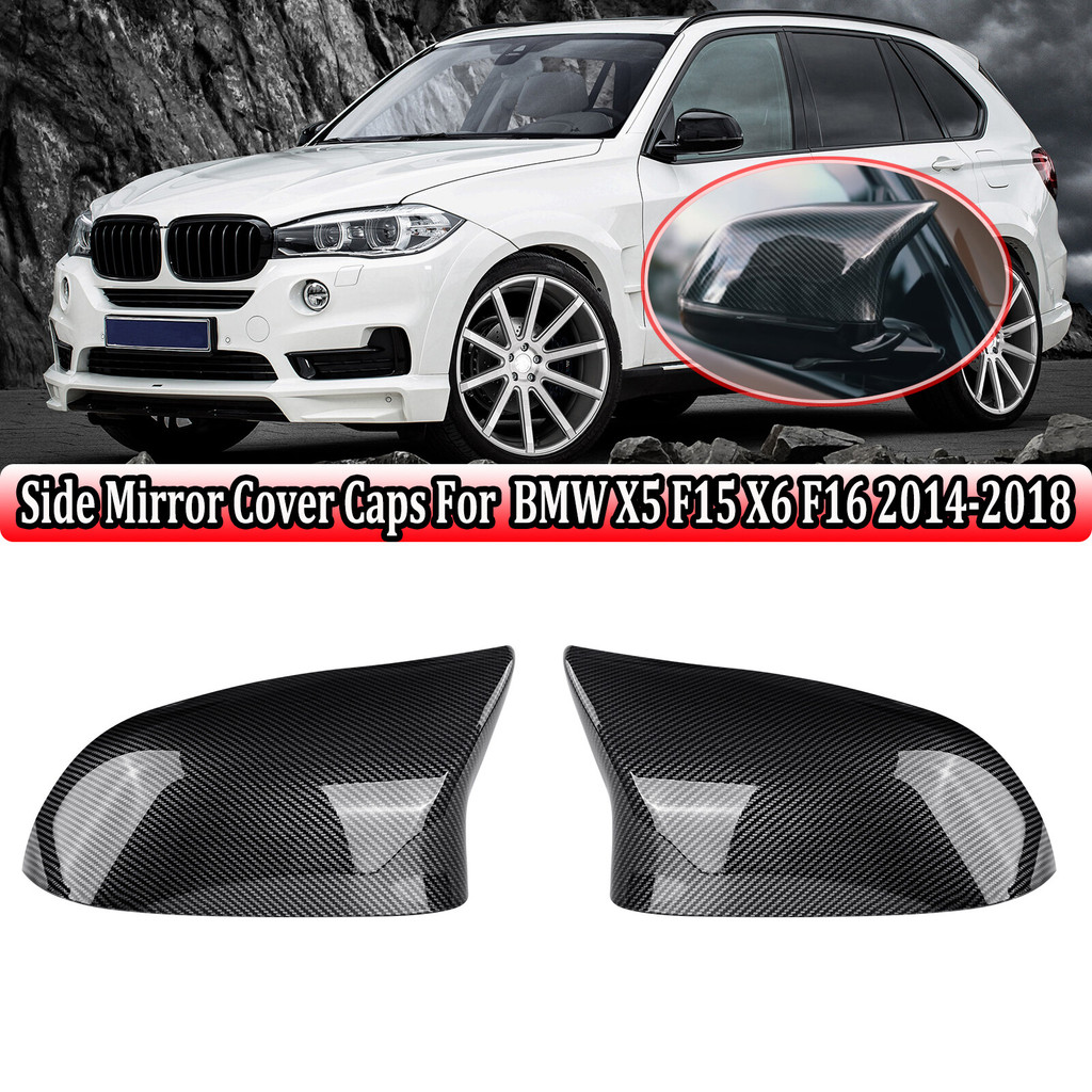 2x คาร์บอนไฟเบอร์ฝาครอบกระจก M สไตล์สําหรับ BMW X5 F15 X6 F16 28i 35i 2014-18