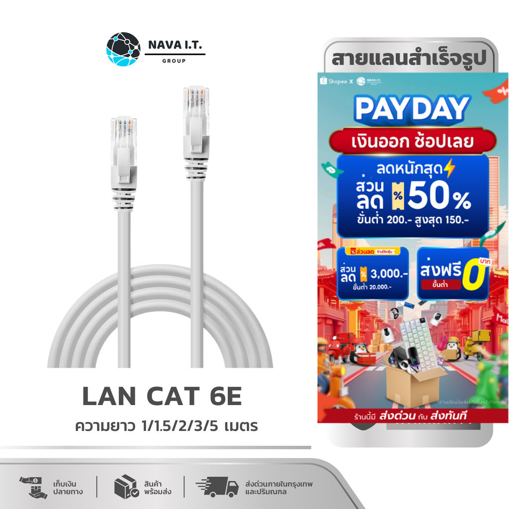 🛵มีส่งด่วน💨 NAVA IT LAN ETHERNET CABLE CAT6E สายแลน 1000MBPS ความยาว 1/1.5/2/3/5 เมตร ประกัน 1 ปี