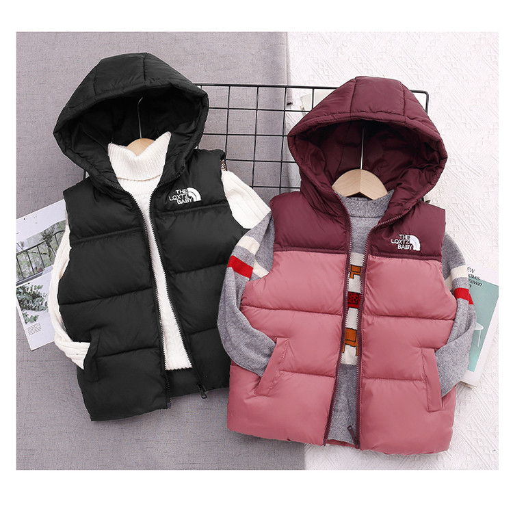 เสื้อกั๊กผ้าฝ้ายขนเป็ดสำหรับเด็ก มีฮู้ดและแขนกุด อินเทรนด์ - รูปที่ 5