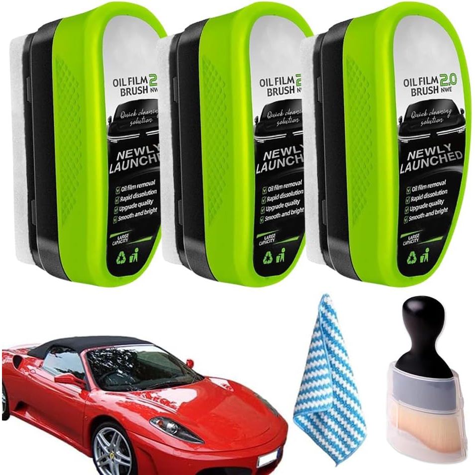 3PC Upgrade Automotive Oil Film Cleaning Brush,New Glass Coating for Windshield Oil Film Remover, Ca