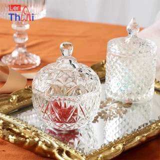 LerThai ถ้วยแก้ว+ฝาปิด ถ้วยแก้วคริสตัลพร้อมฝาปิด ถ้วยผอบ สไตล์ยุโรป Crystal glass jar