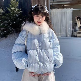 เสื้อแจ็คเก็ตหนาสำหรับผู้หญิง ออกแบบลายโบว์และมีขนปัก เหมาะส…