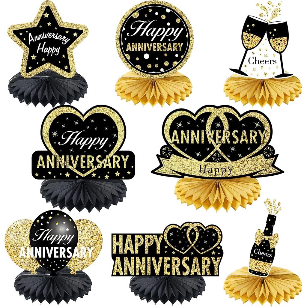 Happy Wedding Anniversary Decorations Table Honeycomb Centerpiece, 8pcs Anniversary Theme Party Supp