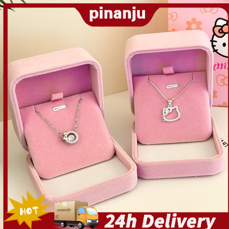 สร้อยคอ สร้อยข้อมือแมวคิตตี้ชุดพร้อมกล่องเครื่องประดับโบว์ไม่ได้แหวนแฟนสารภาพของขวัญวันเกิด