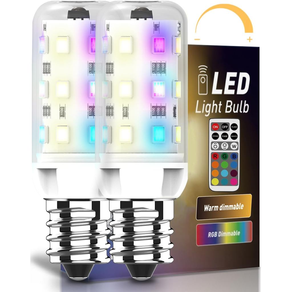 KLG E12 LED Bulb, 12 WRGB Colors Dimmable, 2.5W Small T3/T4 Candelabra Base Light Bulb, 4 Auto Modes