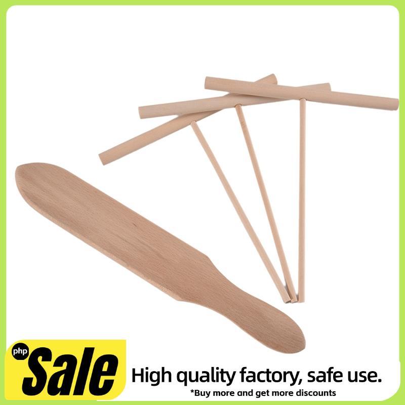 4 ชิ้นชุดไม้พายไม้ T Sticks สําหรับ Spreading Pancake Batter Crepe Spatulas และ Spreader ไม้สีเครื่องครัวสําหรับชุด Crepe Maker