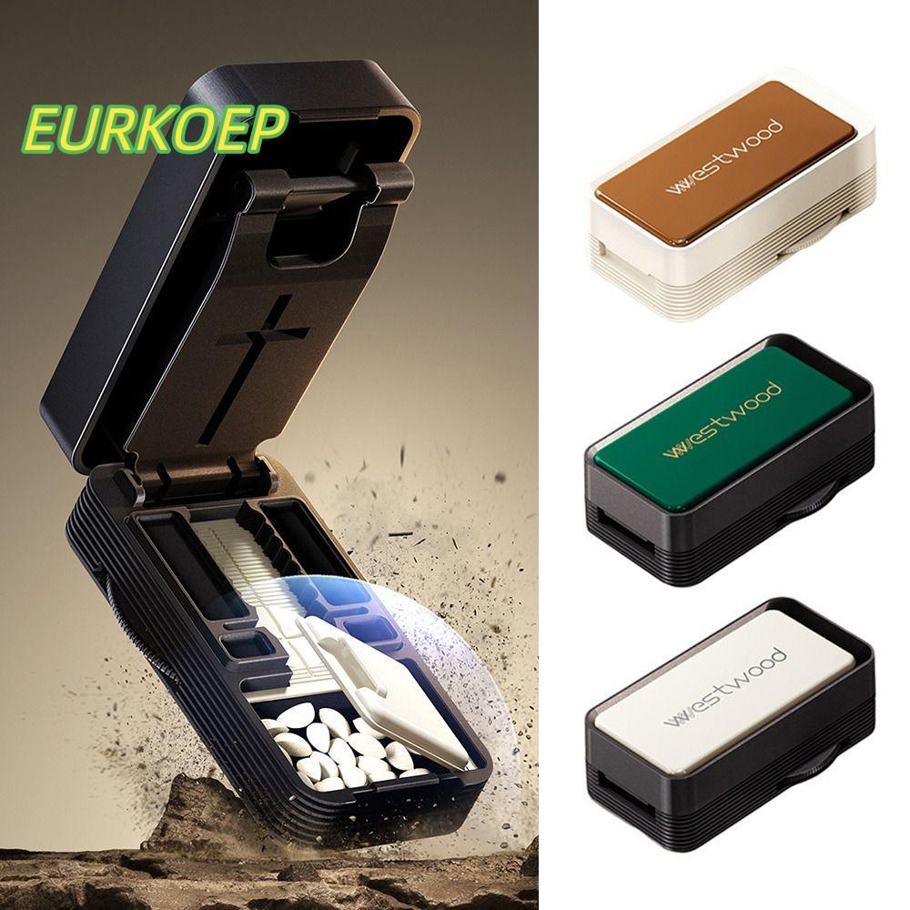 MAILE Quartering Pill Cutter, Moisture-proof with Brush Pill Cutter Storage Box, Portable Medicine C