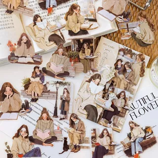 Journamm 30pcs สติกเกอร์สมุดภาพ Vintage Elegant วรรณกรรมอ่านสาว Scrapbooking Junk Journal หัตถกรรมปักสติกเกอร์ตกแต่ง